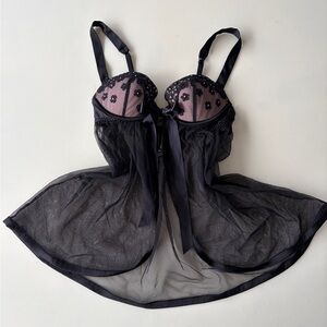 Victoria's Secret Black and pink Sheer Chemise